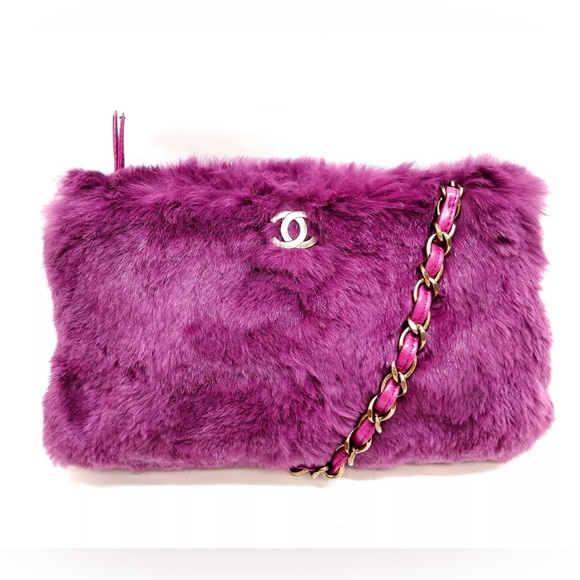 Chanel Coco Mark Purple Fur Shoulder Bag - Picture 1 of 15